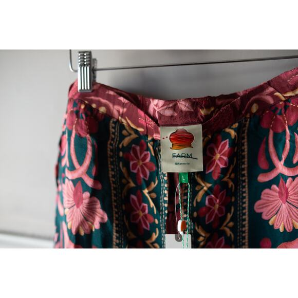 Farm Rio Anthropologie Teal Seashell Tapestry Cargo Pants Large - Picture 4 of 5